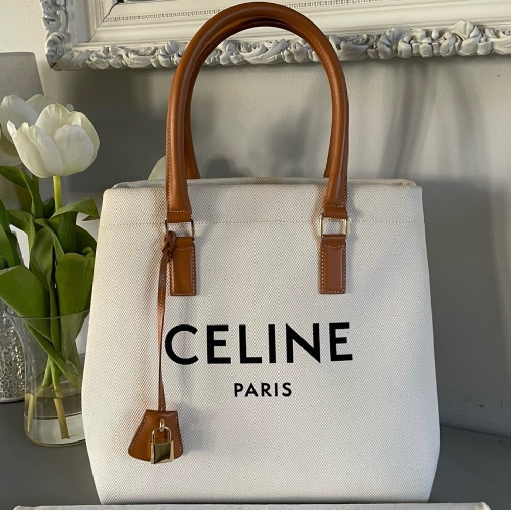 Celine Horizontal Canvas & Calfskin Bag in Natural/Tan